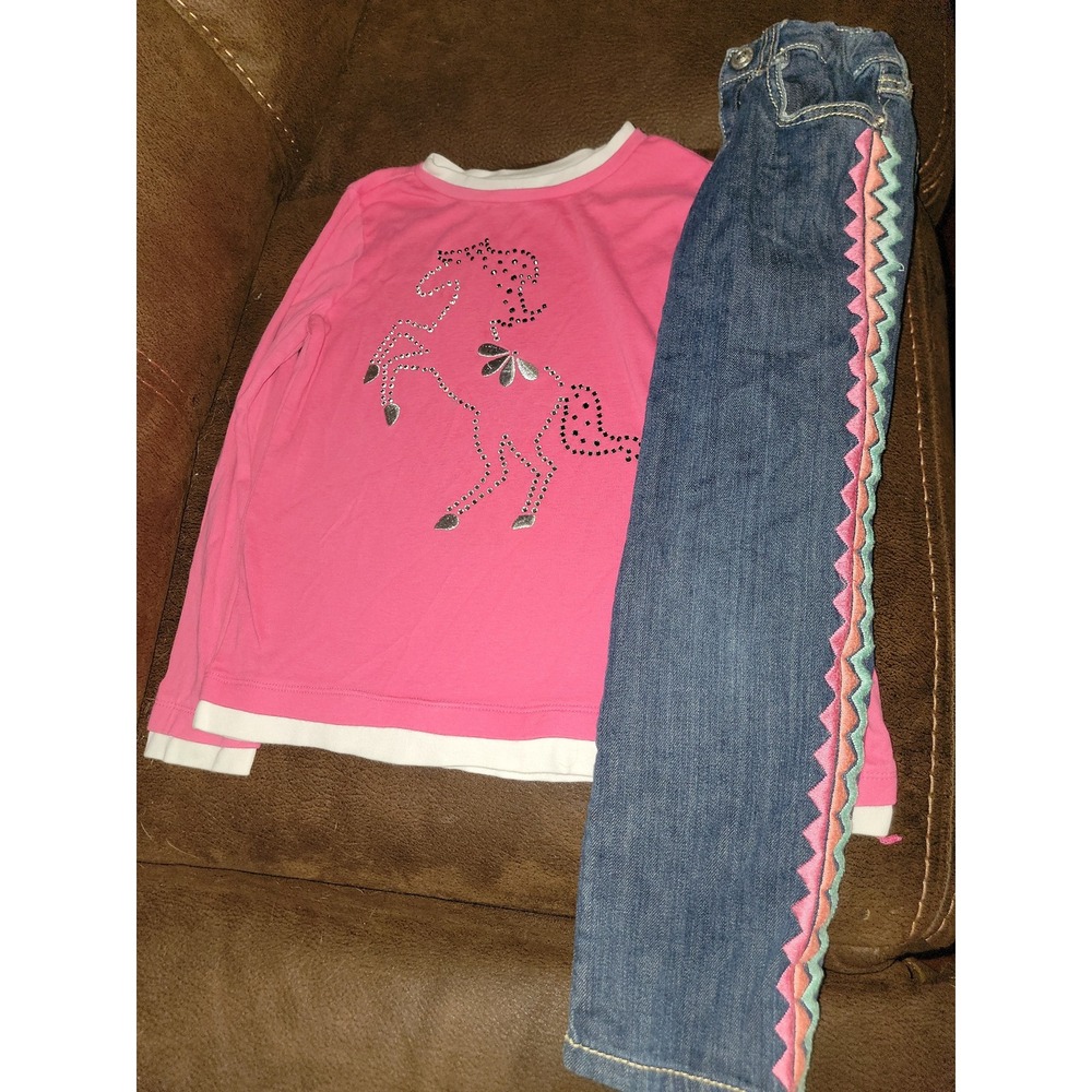 Gymboree wild for horses pink‎ horse top size 7 adjustable waist jeans size 6